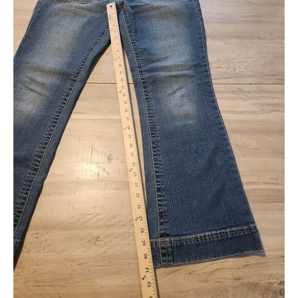 Gitano Flared Jeans Boho Blue Denim Flap Button Pockets Unique Womens 10 EUC - Picture 12 of 12